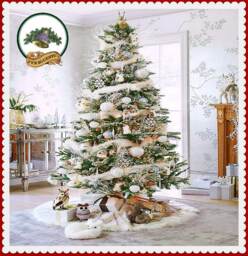 Faux Fur Christmas Tree Skirt - Shaggy White Sheepskin, Round