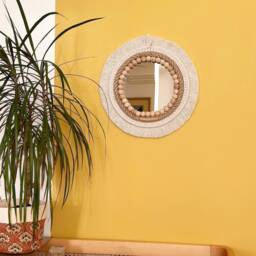 Boho Macrame Mirror With Wooden Beads, Handmade Wall Hanging Mirror, Neutral Home Decor, Bohemian Round Entryway Accent - thumbnail 2