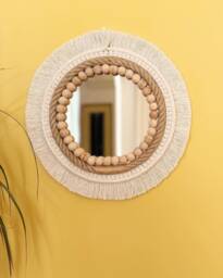 Boho Macrame Mirror With Wooden Beads, Handmade Wall Hanging Mirror, Neutral Home Decor, Bohemian Round Entryway Accent
