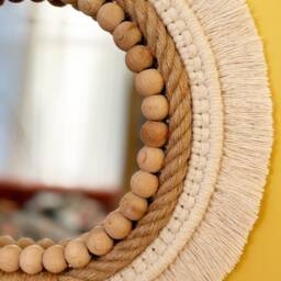 Boho Macrame Mirror With Wooden Beads, Handmade Wall Hanging Mirror, Neutral Home Decor, Bohemian Round Entryway Accent - thumbnail 4