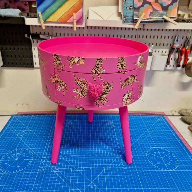 Hot Pink Tiger Bedside Table Pink Top . Fun Bright Home Decor Ideal For Nightstand Or Side Table. Comes With Inbuilt Drawer - image 1