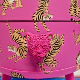 Hot Pink Tiger Bedside Table Pink Top . Fun Bright Home Decor Ideal For Nightstand Or Side Table. Comes With Inbuilt Drawer - thumbnail 3