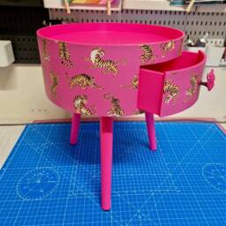 Hot Pink Tiger Bedside Table Pink Top . Fun Bright Home Decor Ideal For Nightstand Or Side Table. Comes With Inbuilt Drawer - thumbnail 2