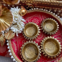 6 Brass Look Diya Oil Lamps Pooja Room Decor Diwali Weddings - thumbnail 3