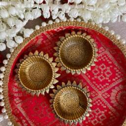 6 Brass Look Diya Oil Lamps Pooja Room Decor Diwali Weddings - thumbnail 2
