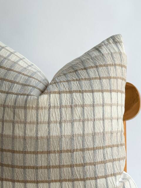 Neutral Check Pillow Cover Hmong Indigo Dyed Textile - image 1