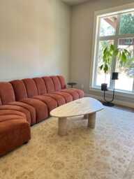 Solid Travertine Coffee Table With Cylinder Legs Natural Stone Sculptural Side Modern Minimalist Accent, Custom Furniture - thumbnail 1
