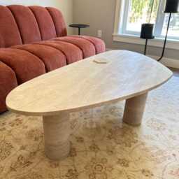 Solid Travertine Coffee Table With Cylinder Legs Natural Stone Sculptural Side Modern Minimalist Accent, Custom Furniture - thumbnail 2