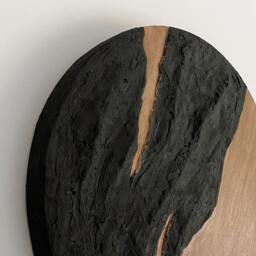 Round Black Textured Plaster Art - 3D Wall Paint Canvas Wabi Sabi Relief - thumbnail 3