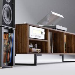 Metro - Vinyl Record Storage Cabinet Tv Sideboard Unit Media Console With Amp Rack Component Shelf Oak Teak Walnut Low - thumbnail 3