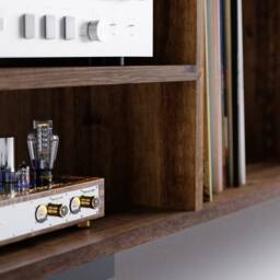 Metro - Vinyl Record Storage Cabinet Tv Sideboard Unit Media Console With Amp Rack Component Shelf Oak Teak Walnut Low - thumbnail 2