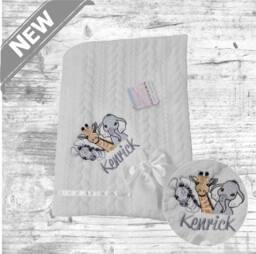 Personalised New in Embroidered Baby Cable 3 Safari Blanket 5 Colours Super Soft