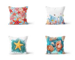 Seashell Cushion Cover-Coastal Pillow Case-Sea Decoration Throw Case-Nautical Cover-Gift For Her Cushion-Handmade Material - thumbnail 1
