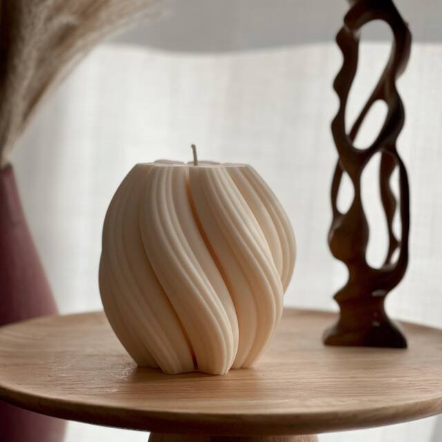 Big Swirl Soy Candle - Unscented Decorative Pillar - image 1