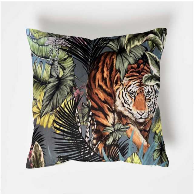 Bengal Tiger Velvet Cushion Luxury Tropical Pillow, Handmade - image 1