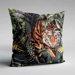 Bengal Tiger Velvet Cushion Luxury Tropical Pillow, Handmade - thumbnail 2