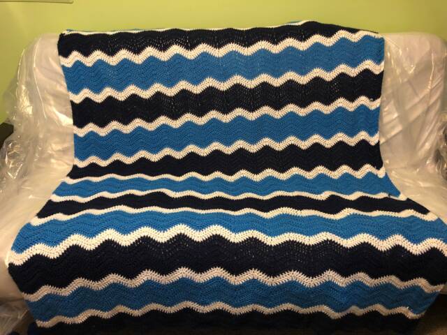 Hand Made Tennessee Titans Blanket. Very Soft Light Blue, Navy Blue & White Chevron Pattern - image 1