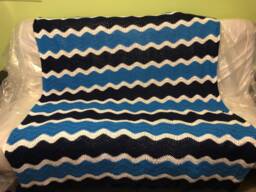 Hand Made Tennessee Titans Blanket. Very Soft Light Blue, Navy Blue & White Chevron Pattern - thumbnail 1