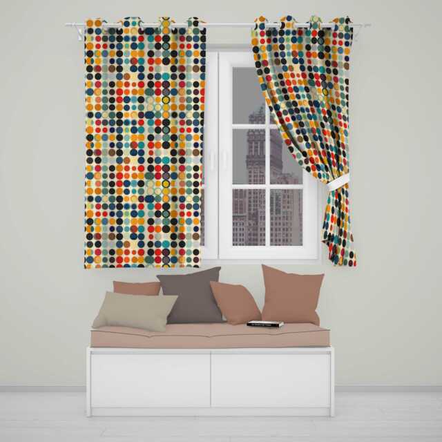 Abstract Minimal Colorful Dot Grid Mid Century Modern Seamless Pattern Readymade Eyelet Ring Top Thermal 100% Blackout Curtains - image 1