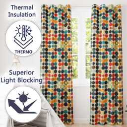 Abstract Minimal Colorful Dot Grid Mid Century Modern Seamless Pattern Readymade Eyelet Ring Top Thermal 100% Blackout Curtains - thumbnail 3