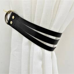 Minimalist Leather Curtain Tie-Back - Elegant Window Treatment - thumbnail 2
