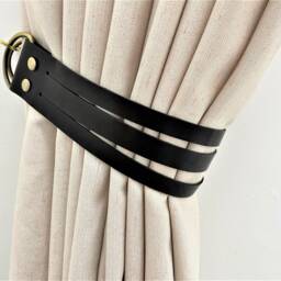 Minimalist Leather Curtain Tie-Back - Elegant Window Treatment - thumbnail 3