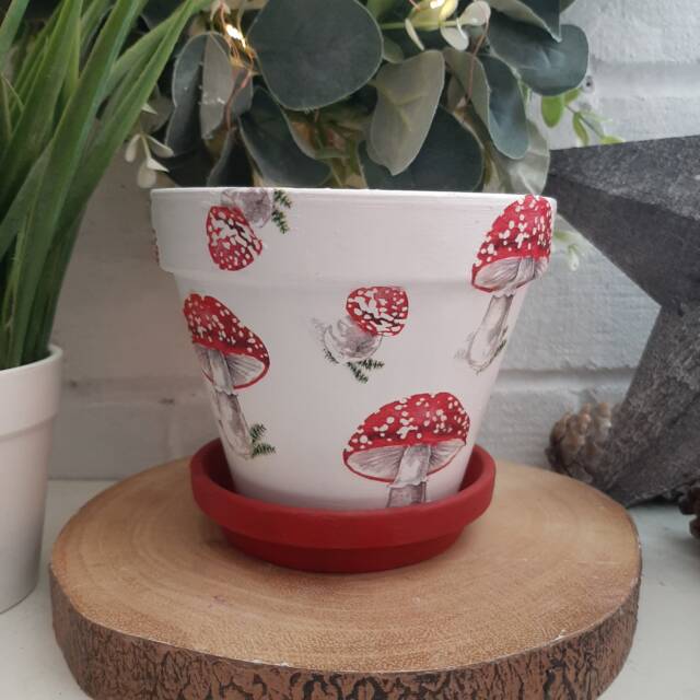 Beautiful Toadstool Decoupaged Terracotta Plant Pot. Available in Two Sizes - image 1