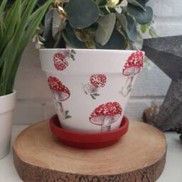 Indoor Plant Pot. Beautiful Toadstool Decoupaged Terracotta Available in Three Sizes