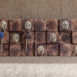 Wood Mosaic Key Holder Handmade Pine Wall Organizer - thumbnail 3
