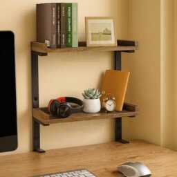 Desk Organizer Shelf 2 Tier Wooden Adjustable Laptop Stand Brown Rack - thumbnail 2