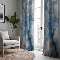 Blue Marble Pattern Curtains, Modern Fluid Abstract Drapes, Custom Made Window Panels in & Grey Tones For Living Room Or Bedroom - thumbnail 3