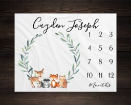 Woodland Milestone Blanket Monthly Growth Tracker Soft Fleece Fox Baby Shower Gift Newborn Watch Me Grow Boy - thumbnail 1