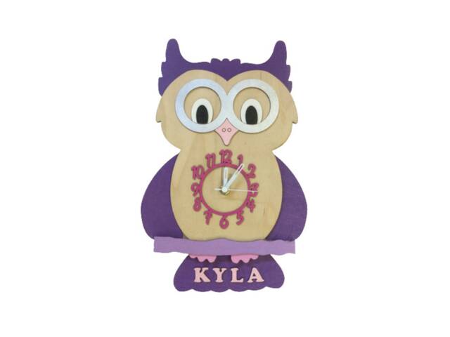 Purple Owl Personalised Wooden Pendulum Children's Clock - image 1