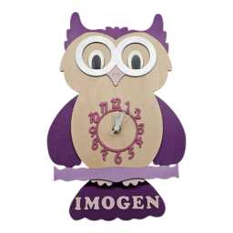 Purple Owl Personalised Wooden Pendulum Children's Clock - thumbnail 2