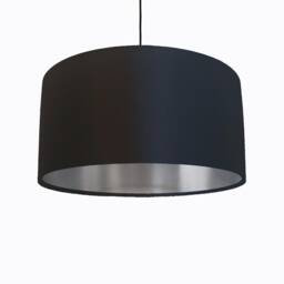 Black Lampshade in Satin With Silver Lining, Large Ceiling Lightshade - thumbnail 1