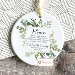 Personalised New Home Sweet Address Housewarming Botanical Greenery Design Quote Linen Style Cushion Home Gift - thumbnail 3