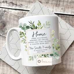 Personalised New Home Sweet Address Housewarming Botanical Greenery Design Quote Linen Style Cushion Home Gift - thumbnail 4