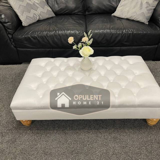 Deep Cushioned Extra Large Plush Velvet Chesterfield Footstool Coffee Table - image 1
