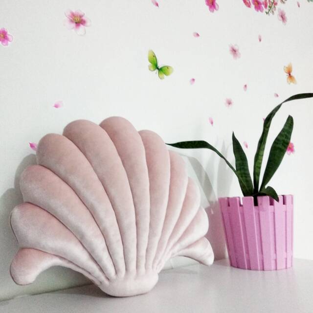 Soft Pink Velvet Seashell Pillow - Coastal Home Decor - image 1