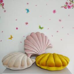 Soft Pink Velvet Seashell Pillow - Coastal Home Decor - thumbnail 2