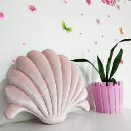Soft Pink Velvet Seashell Pillow - Coastal Home Decor - thumbnail 1