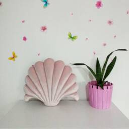 Soft Pink Velvet Seashell Pillow - Coastal Home Decor - thumbnail 3