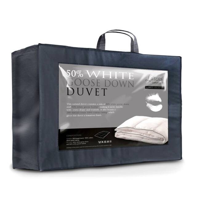 White Goose Down Duvet 280Tc Cotton, Silver Piped Trim
