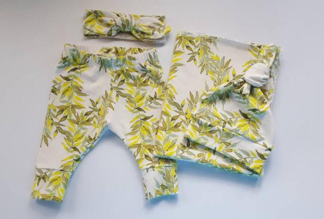 Swaddle Blanket & Newborn Hat Or Headband Set. Leggings. Girl Take Home Baby Clothes. Shower Gift. Photo Prop - image 1