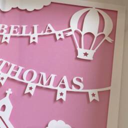 Personalised Christening Gift, Church & Hot Air Balloon Paper Cut in Frame - thumbnail 2