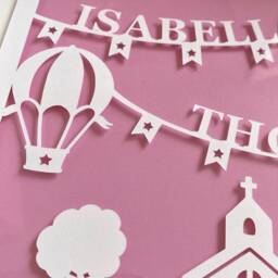 Personalised Christening Gift, Church & Hot Air Balloon Paper Cut in Frame - thumbnail 3