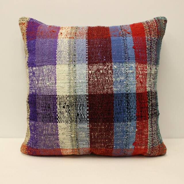 Turkish Kilim Pillow Cover, Wool Throw Cushion, Handmade Rug - 20x20 In - image 1