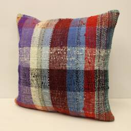Turkish Kilim Pillow Cover, Wool Throw Cushion, Handmade Rug - 20x20 In - thumbnail 3