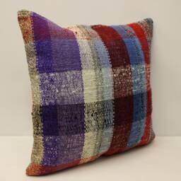 Turkish Kilim Pillow Cover, Wool Throw Cushion, Handmade Rug - 20x20 In - thumbnail 2