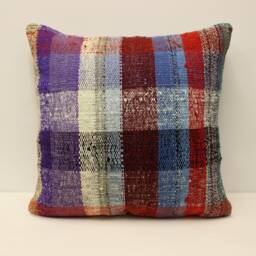 Turkish Kilim Pillow Cover, Wool Throw Cushion, Handmade Rug - 20x20 In - thumbnail 1